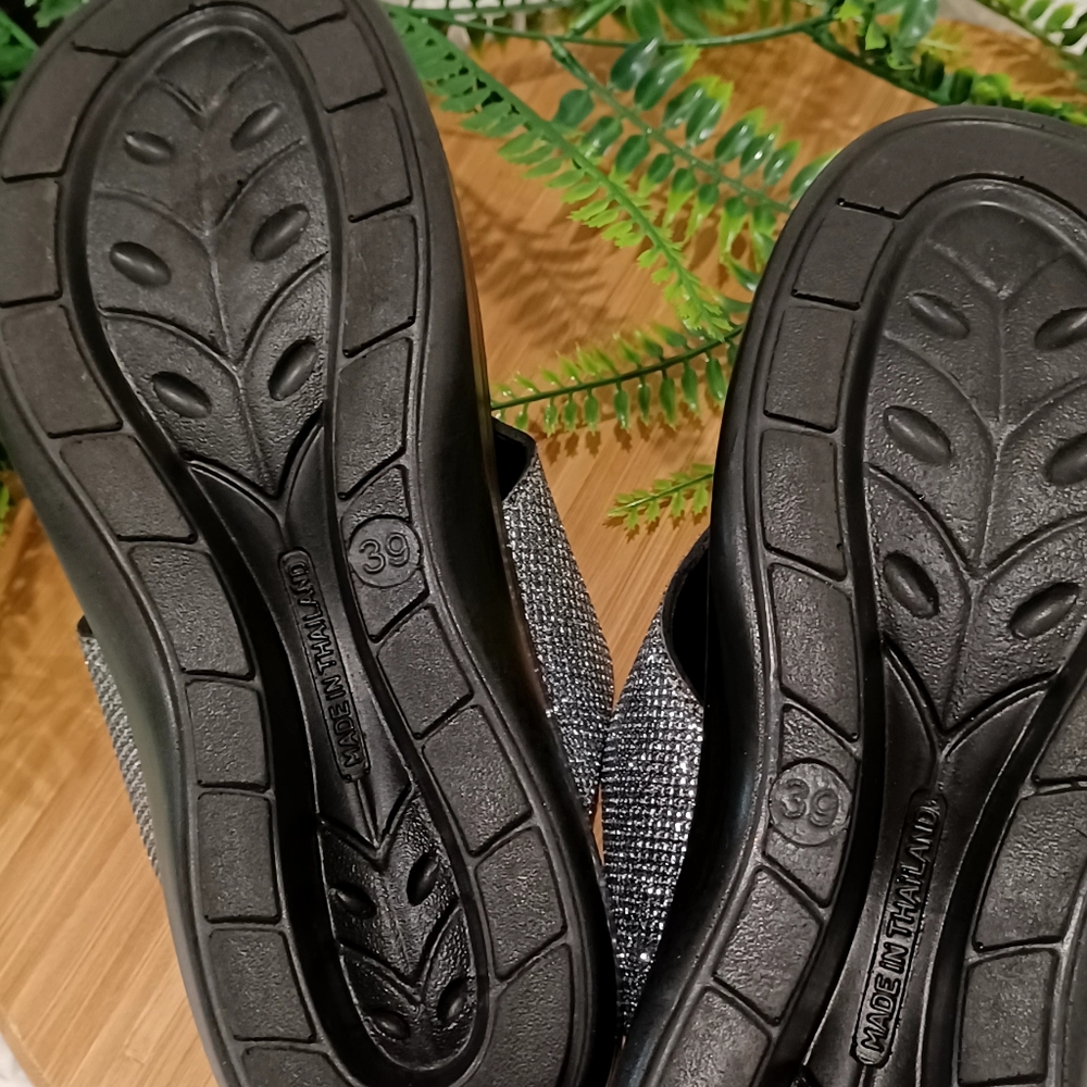 Aerothotic Womensilver Glitter Metalluc Flip Flop Platform Thong Sandals Sz 8.5 - Picture 11 of 12
